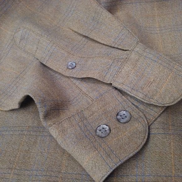 Vintage Gillio Premier LS Plaid Shirt Shell Button-Down Men-L Pocket Cotton Tan - Picture 5 of 12